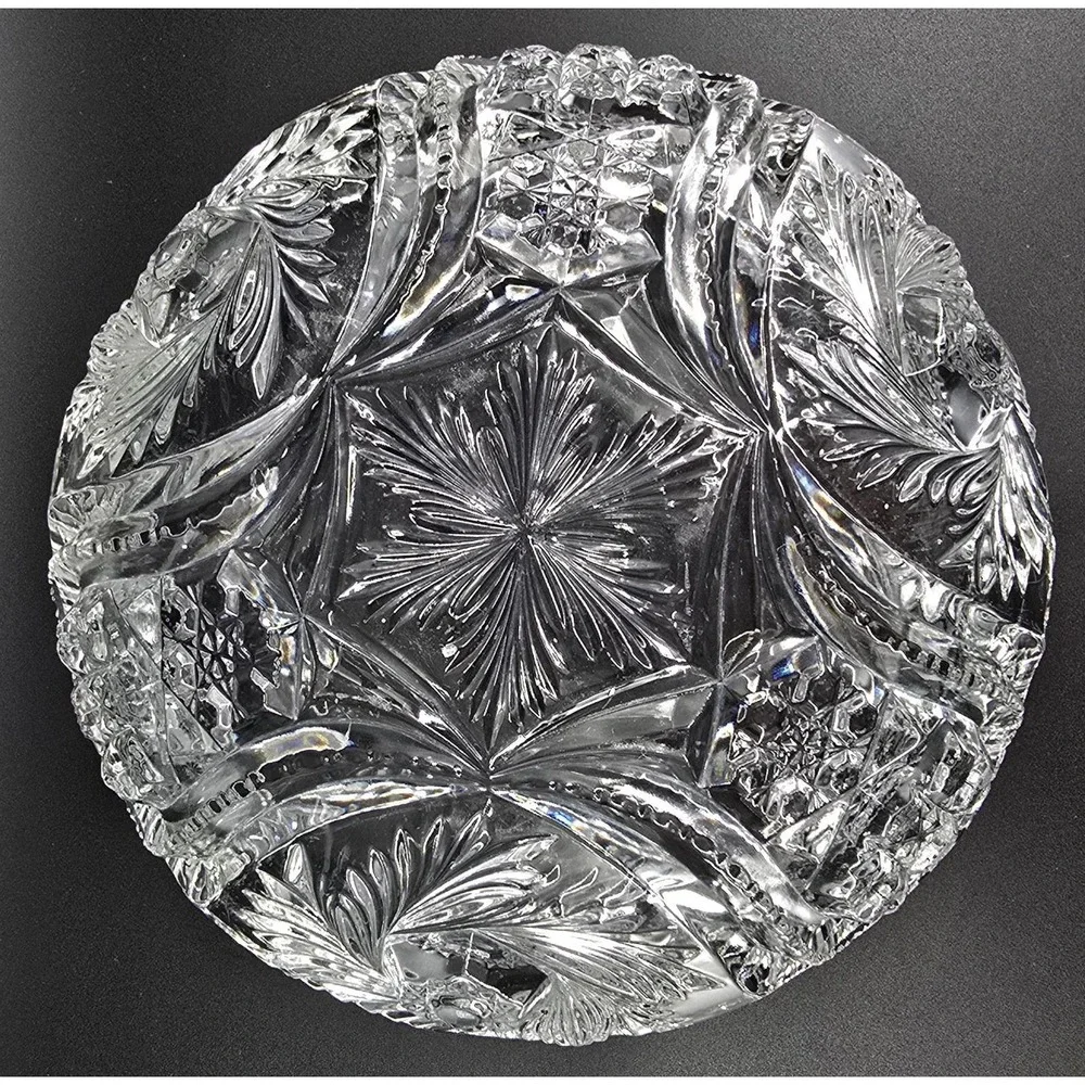 Set of 3 Antique McKee Glass Pres Cut‎ Crystal Bowls WILTEC Pattern 1913 8.5
